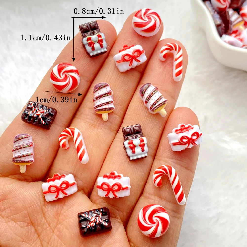 58Pcs Mini Christmas chocolate cookies, crutches Nail Art Flat back Rhinestone DIY Manicures Appliques Accessories Crafts