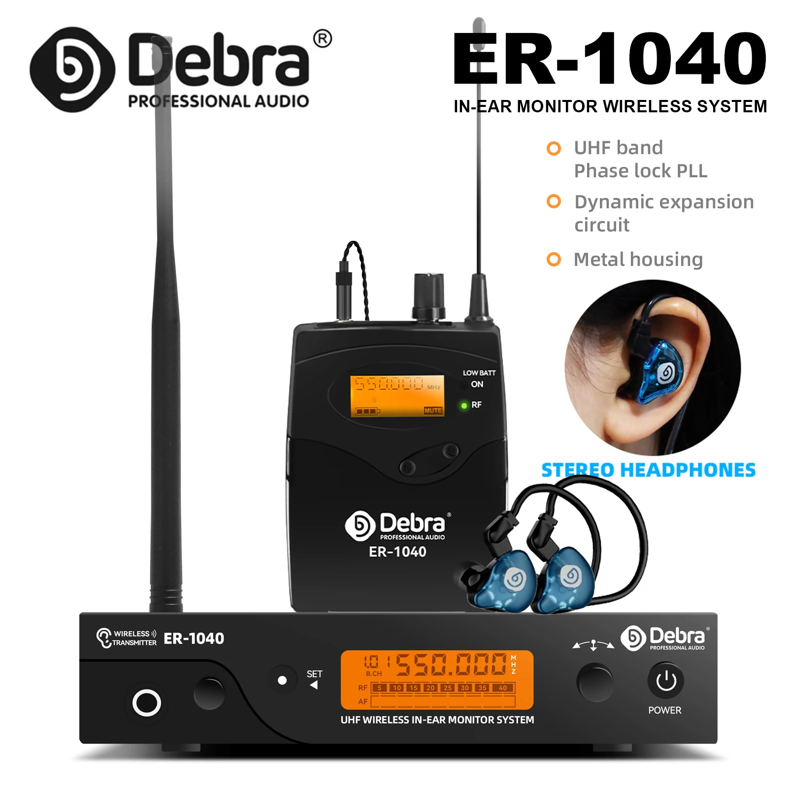 

Debra ER-1040 Professional In-Ear Monitoring Wireless System, UHF Transmission Range of 80 Meters, For Stage And Concert Use