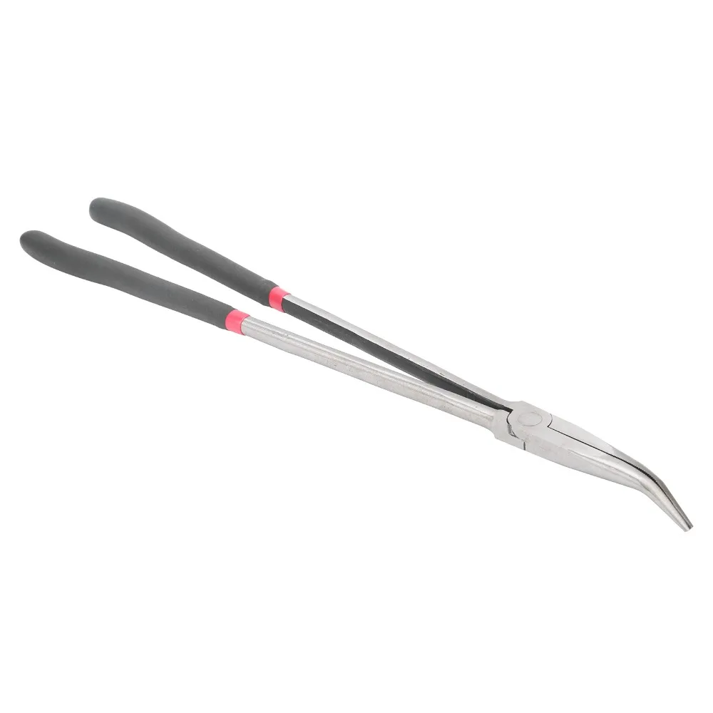 

Carbon steel 45 Degree Curved Nose Pliers 400mm Length Nonslip Handle Extra Long Needle Nose Pliers 16in Length 45 Degree Bent