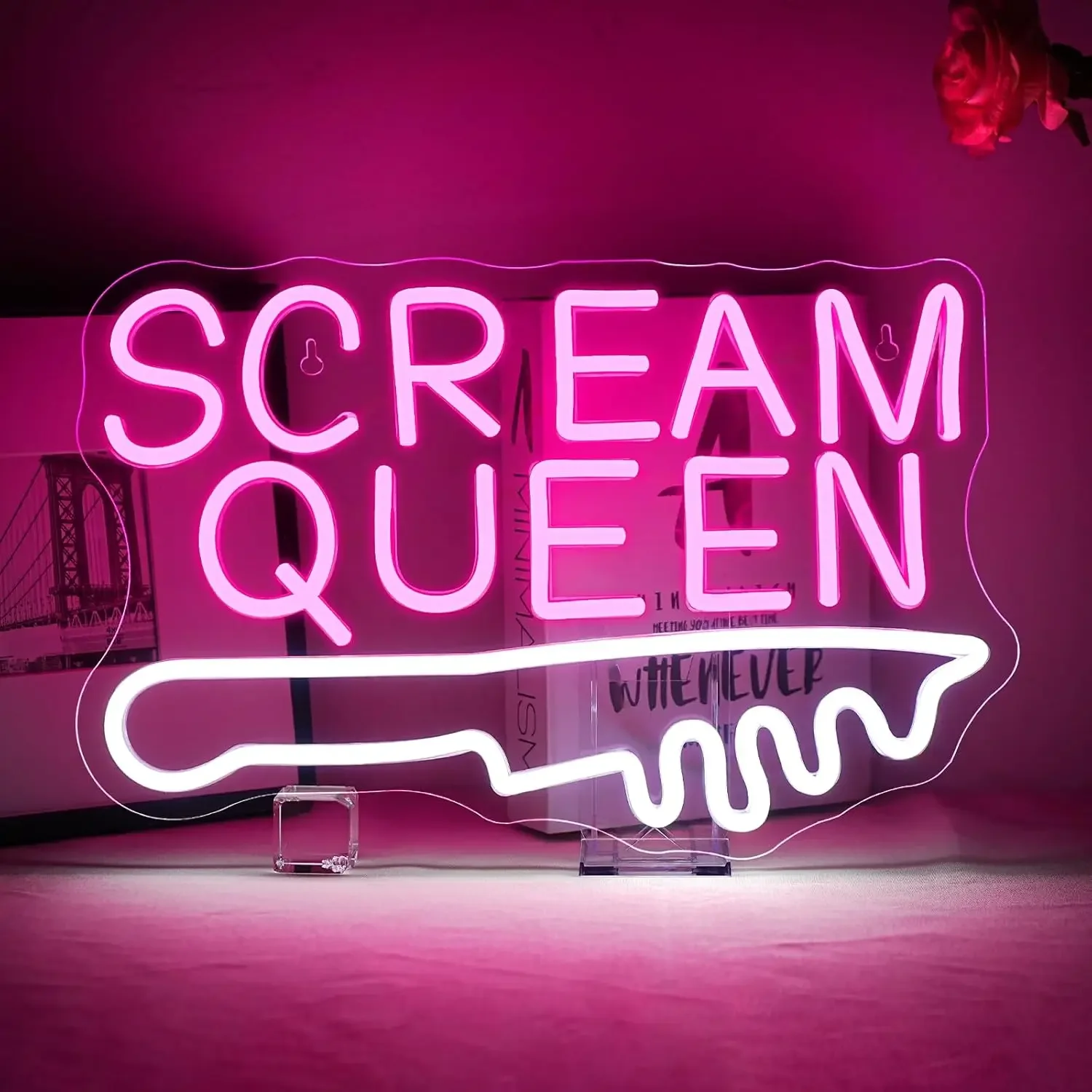 

Неоновая LED-вывеска Scream Queen с USB-питанием и регулировкой яркости для игровой комнаты, спальни, бара, гостиной, подарок на день рождения, декор для стен