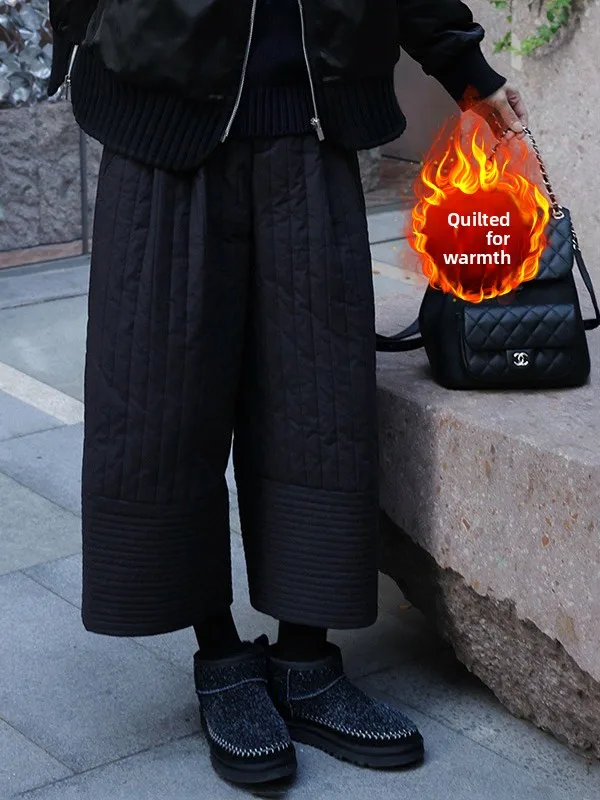 루즈 캐주얼 슬림 와이드 레그 나이프 팬츠 가을 겨울 신상 플러스 사이즈 여성 캐주얼 코튼 바지 하이웨이스트