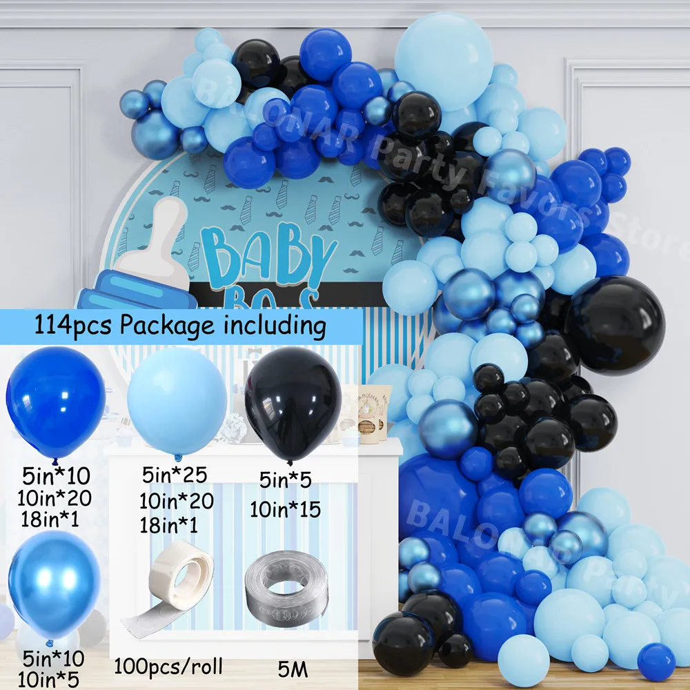 114Pcs/Set Blue Latex Balloon Garland Arch Kit Baby Boss Birthday Party Decorations For Baby Shower Decor Baloon Accessories