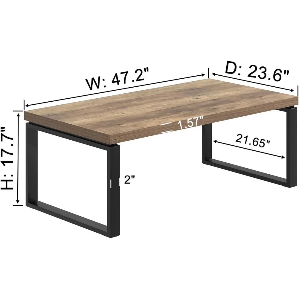 Coffee Table, Modern Wood and Metal Living Room Table, Industrial Rectangle Center Table for Home Office, Rustic Oak, 47 Inch