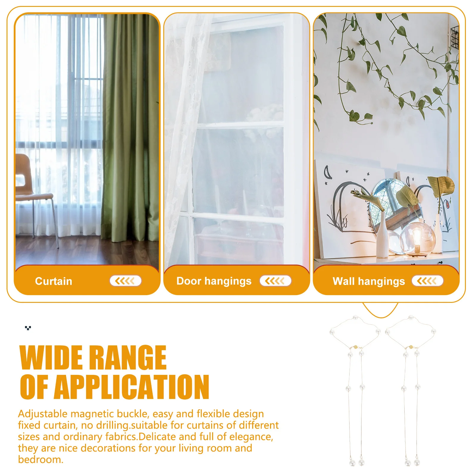 

2pcs Curtain Tieback Set Pearl Design Adjustable For Living Room Bedroom Window Curtain Buckle Rope Holdback Accessory