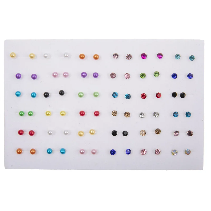 New 36Pairs/set Mixed Size Colorful Crystal Stud Earrings Set Women Plastic Rhinestone Earrings Sets for Girl Jewelry Party Gift