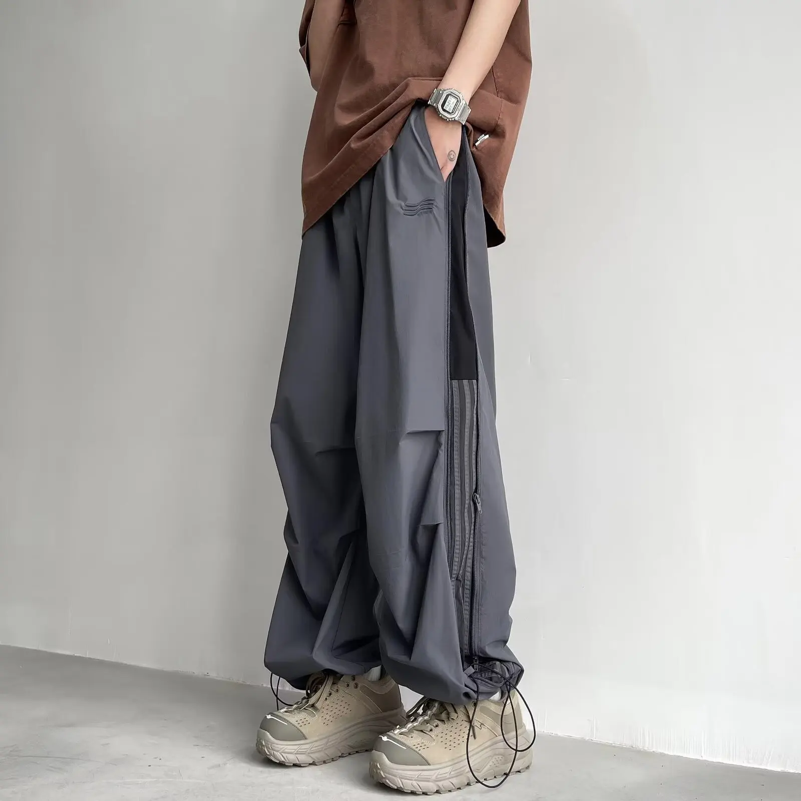 سراويل تسلق الجبال مقاومة للماء للرجال ، سراويل فضفاضة كاجوال واسعة الساق ، سراويل هجوم وظيفية ، ملابس الشارع الأمريكية في الهواء الطلق ، Y2K