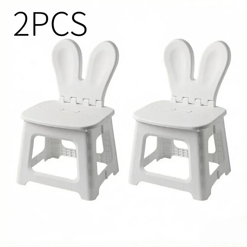 2PCS Thickened Rabbit Cartoon Folding Chair, Portable Plastic Stool for Kids Indoor Outdoor