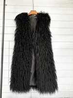 Mongolia Sheep Fur Women Long Vest Colorful Warm Faux Fur High Street Plush Coats Female Jacket Autumn Winter Furry Outerwear 5