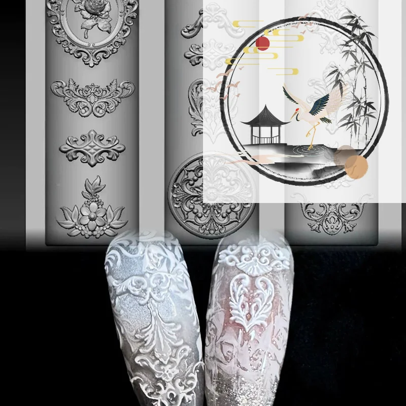 1 個漫画クリスマスシリコーンネイルモールドバロックフレンチスタイル高透明 3D レリーフネイルテンプレート DIY ネイルアート装飾