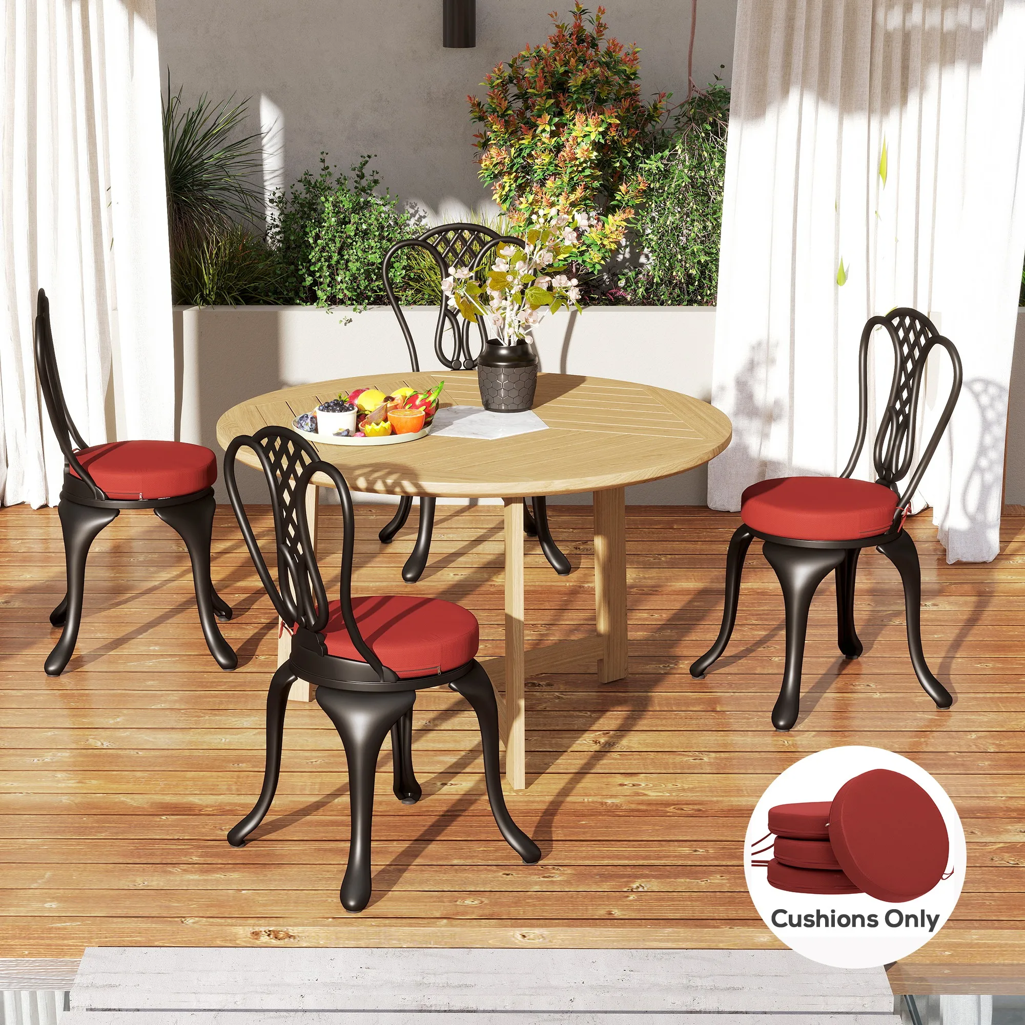 

Outdoor Chair Cushions Set of 4 Round Seat Cushions, Wine Red