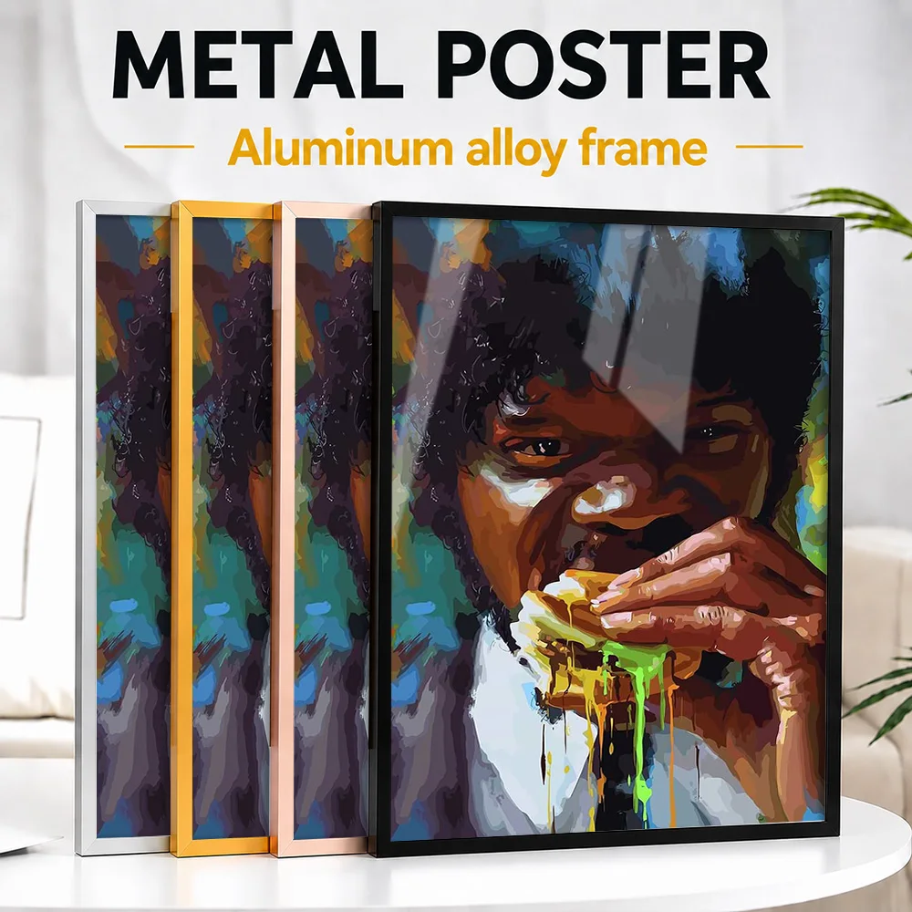 Pulp Fiction Framed Metal Print Customized Photo High Contrast Scene Style Wall Art For Living Room Thoughtful Birthday Gift
