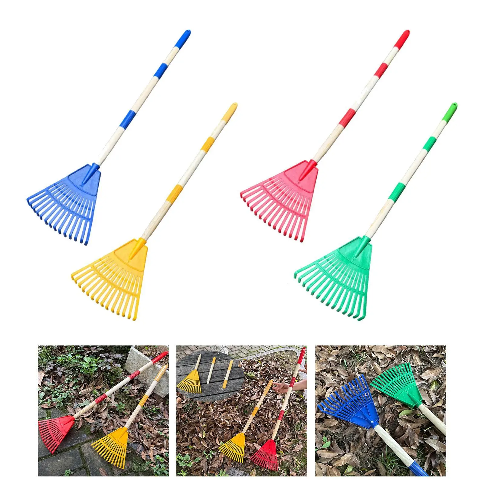 Rastrello da giardino 14 punte 3 sezioni staccabile con manico in legno Rastrello per bambini Casa agricola per arbusti Bambini Letti di fiori Prati Bambini