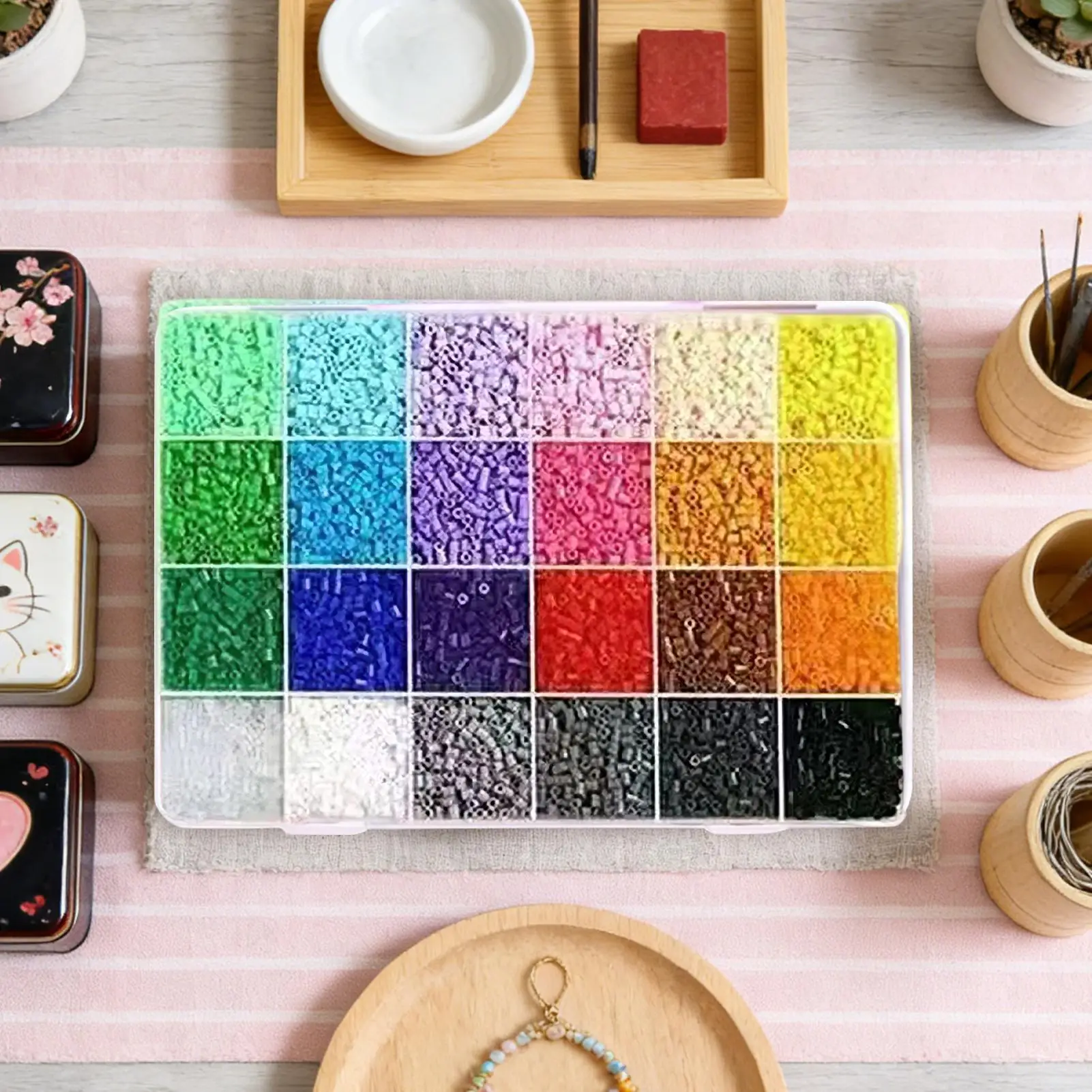 

Fuse Bead Kit 24-Colors Craft Activity Material Melty Beads Kit for Girl Boys Christmas Birthday Home School Bracelet Keychain