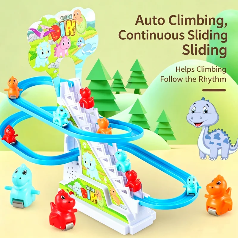 New Stress Relieving Toy Dinosaur Climbing Stairs and Sliding Track, Duckling, Children's Puzzle Pig Toy (Excluding Battery)