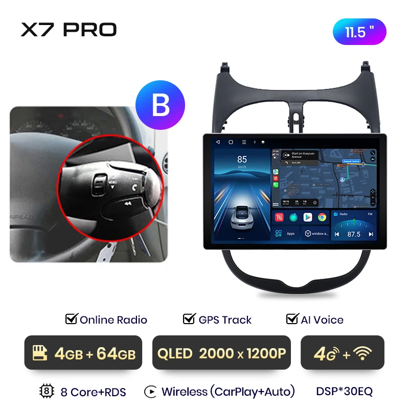Junsun 13,1 inch QLED Android draadloze CarPlay autoradio voor Peugeot 206 206CC 206SW 2001-2008 Intelligent Systems DSP SWC