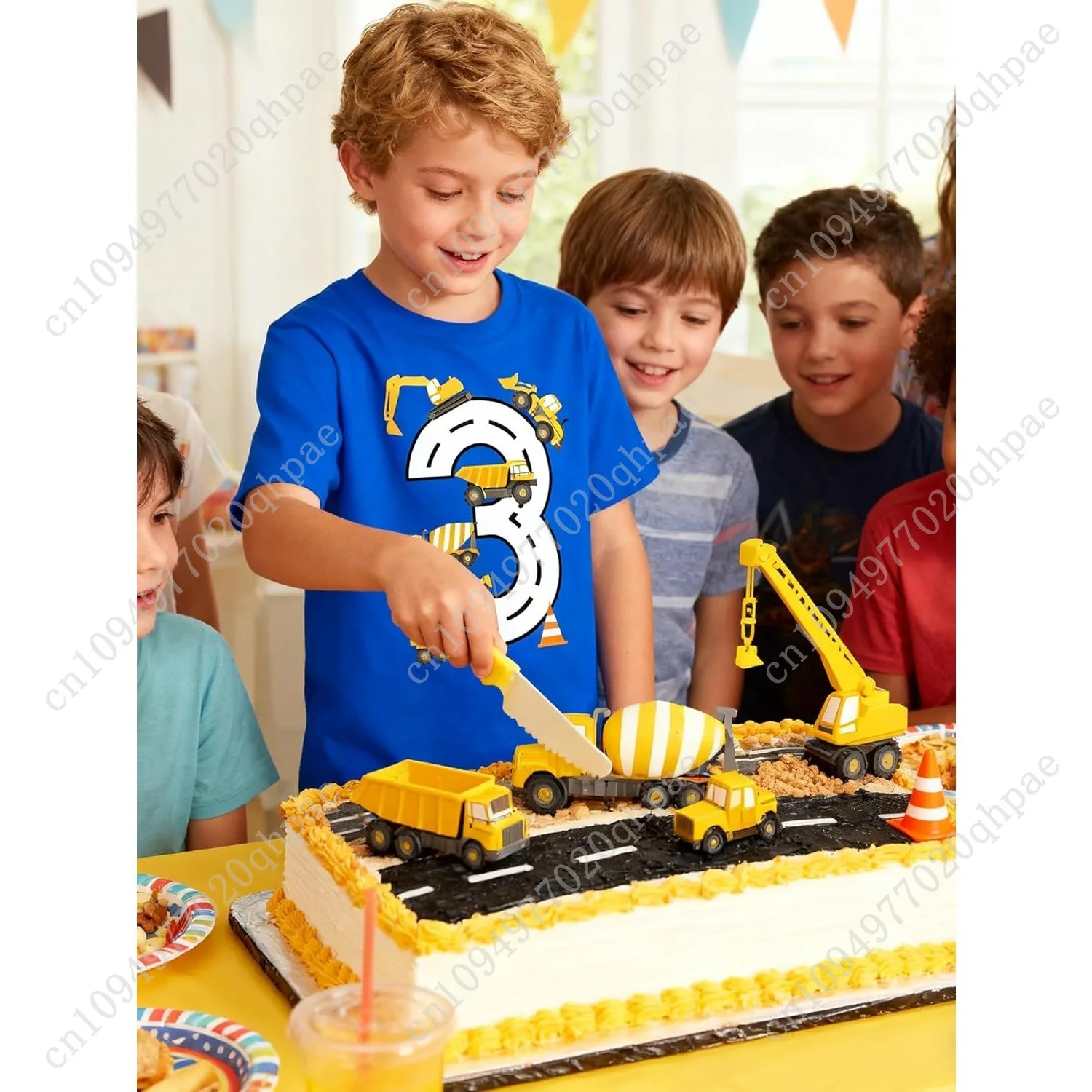 소년 2-4세 생일 셔츠 면 건설 테마 파티 반팔 티셔츠 굴착기 탑 티셔츠