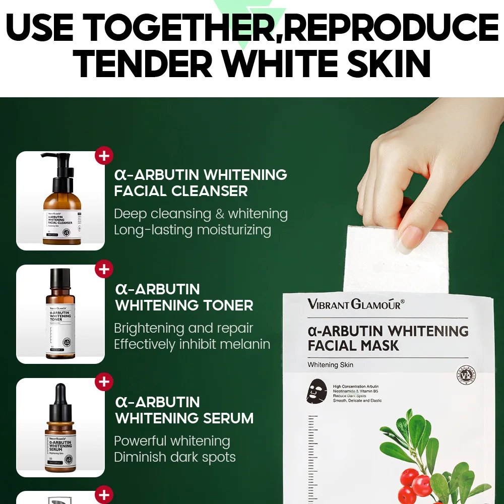 VIBRANT GLAMOUR Arbutin Mask Brightening Skin Tone Anti Dull Hydrating Moisturizing Oil Control Face Sheet Mask Box Pack Authent