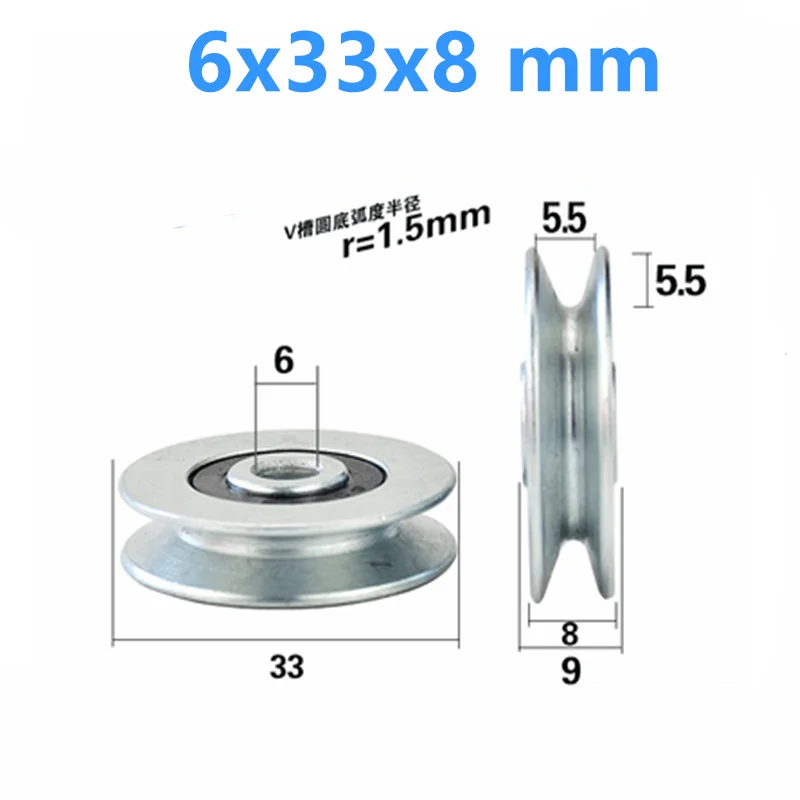 

1Piece 6X33X8 mm White Zinc Plating V-groove Groove Pulley Bearing Pulley Pulley Roller Pay-off Guide Wheel Bearing