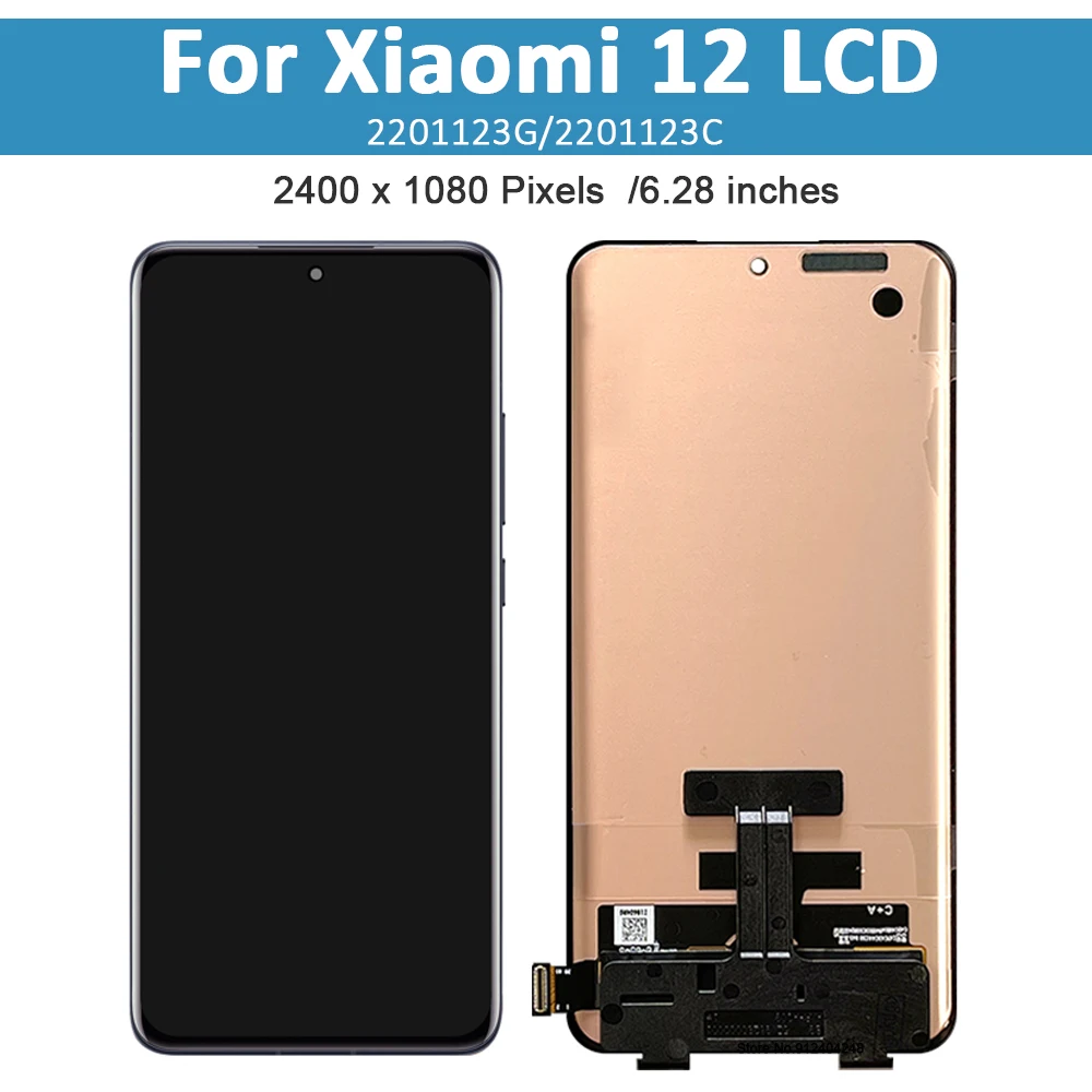 6.28'' AMOLED For Xiaomi Mi 12 Mi12 LCD Display Touch Screen Panel Digitizer For Xiaomi 12 LCD Display Part With Frame Replace