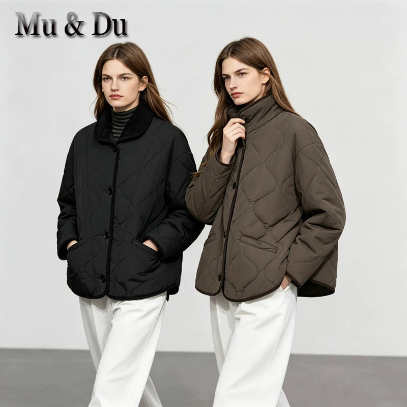 Winter Coat Women's Parkas Cotton Padded Jacket Corduroy Collar Water Resistant Padded Coat Loose Fit Contrast Trim Outerwear