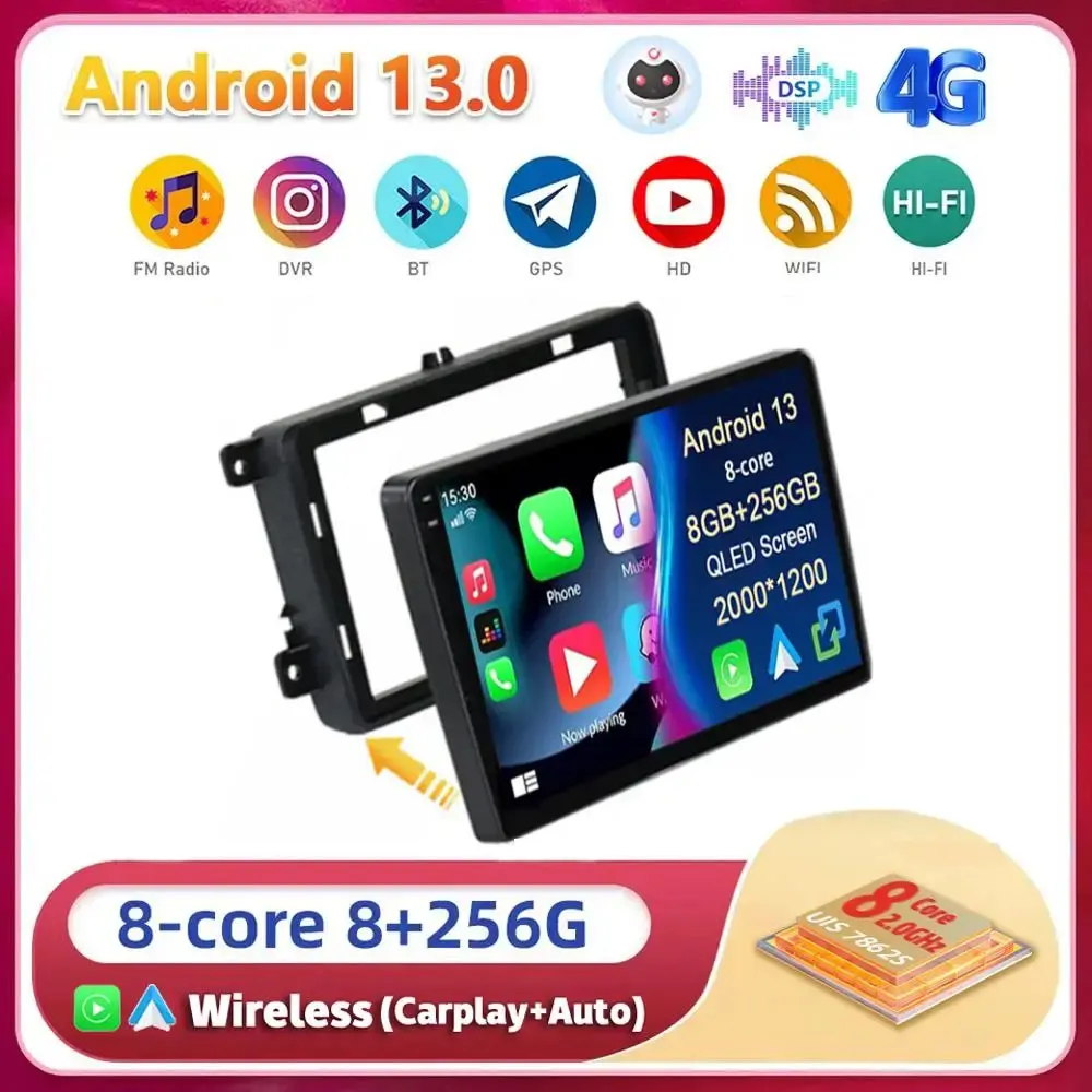 

Carplay для VW Volkswagen Golf Polo Tiguan Passat B7 B6 Seat Leon Skoda Octavia Мультимедиа Android14 Автомобильный радиоприемник DSP Stereo 8 + 256