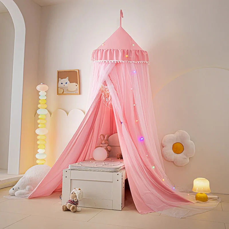 Thickened round Plate Mosquito Net Dustproof Double Layer Princess Style Bedding No Punching Required Powdered Polyester