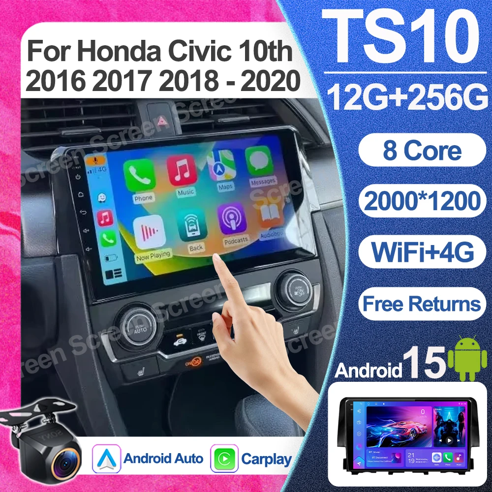 

Android 15 For Honda Civic 10th 2016 2017 2018 2019 2020 Car Radio Stereo Multimedia Video Player GPS Wireless Carplay Head Unit