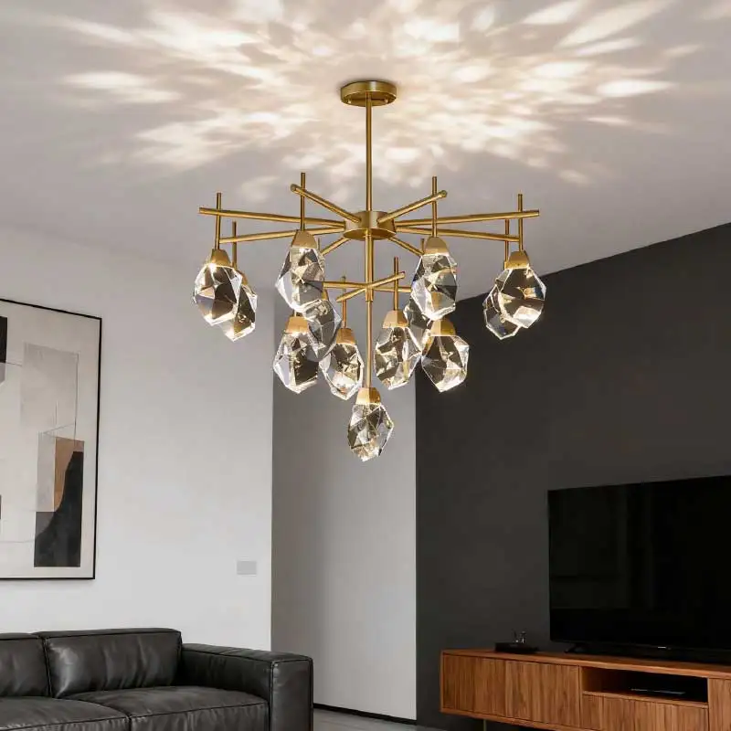 

REVEN Modern Nordic Dimmable Chandelier Brass Crystal Ring Gold Living Room Ceiling Light Lustre Adjustable Chain 2025 New