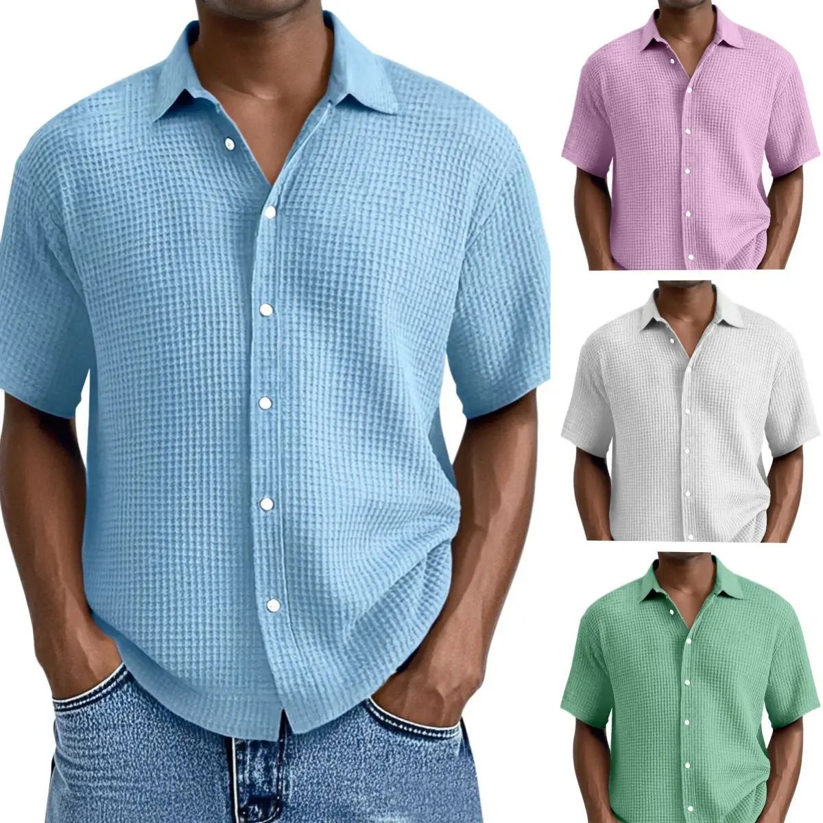 

2025 European and American Men's Summer New Loose Casual Cotton Short-sleeved Shirt