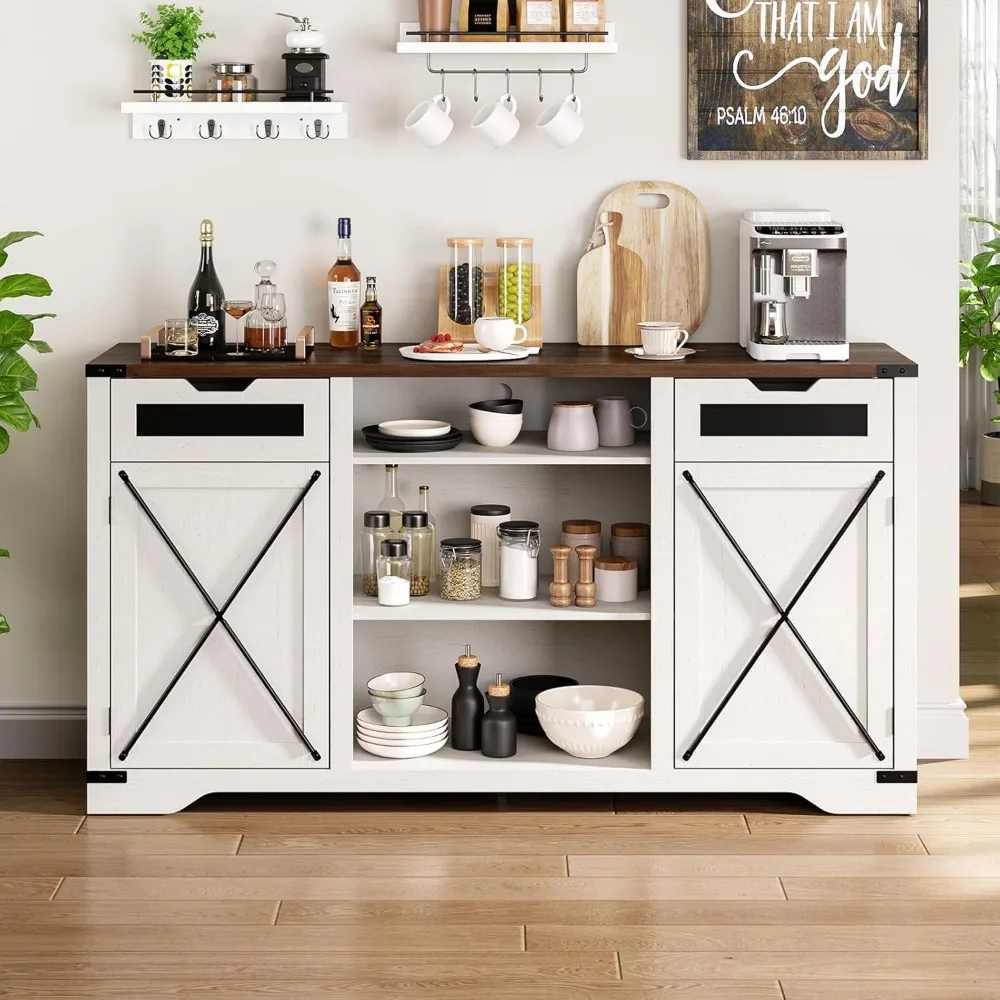 

Buffet Cabinet with Drawers, 60" Large Sideboard Buffet Storage Cabinet with Shelves and Doors, Modern Farmhouse Coffee Bar Stat