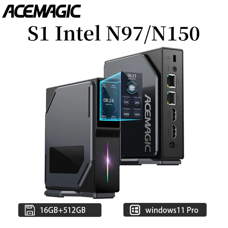Mini PC Alder Lake N97/N100 16GB DDR4 512GB M.2 2280 SATA SSD Windows 11 Wifi5 BT4.2 Mini PC do biura i nauki ACEMAGIC S1