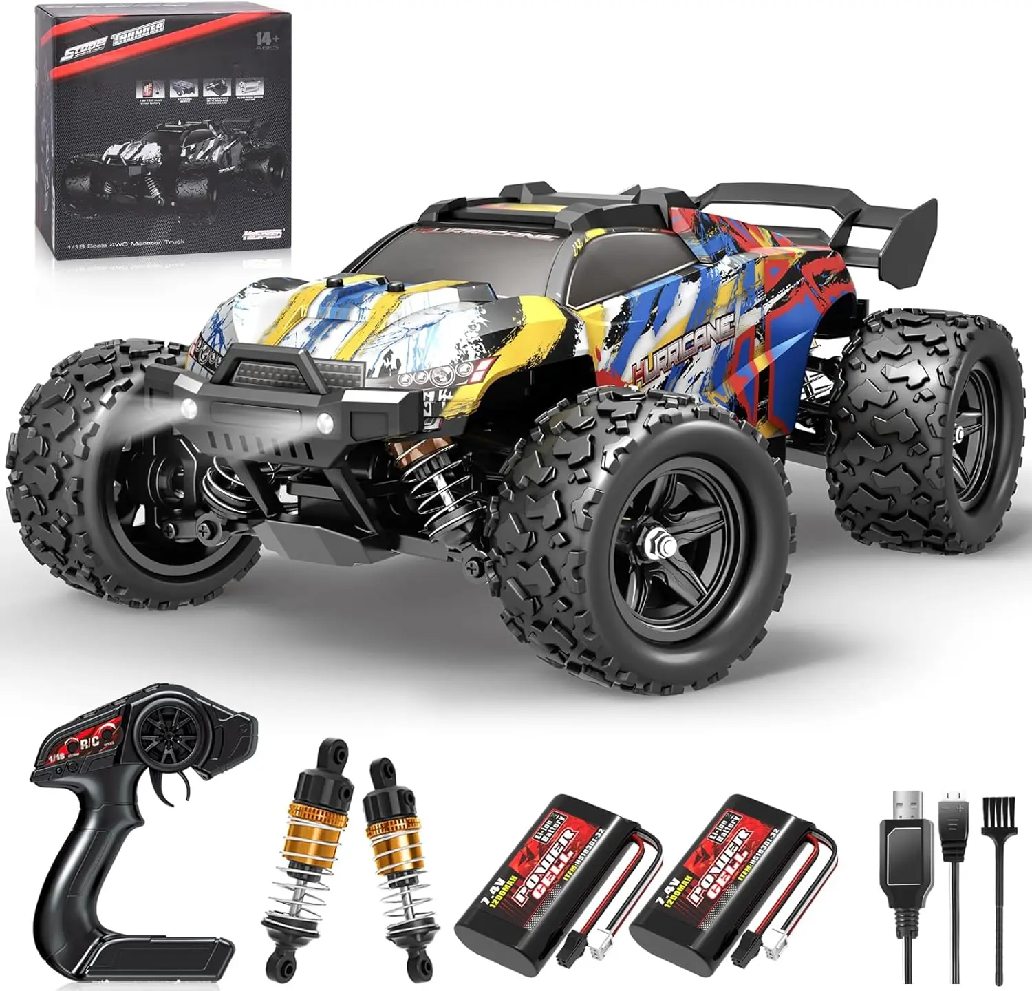 Remote Control Car, 2.4GHz 1:18 Off Road RC Car 40 km/h, 4WD Fast Remote Controlled Racing Car, All Terrain RC Monster Truck Water