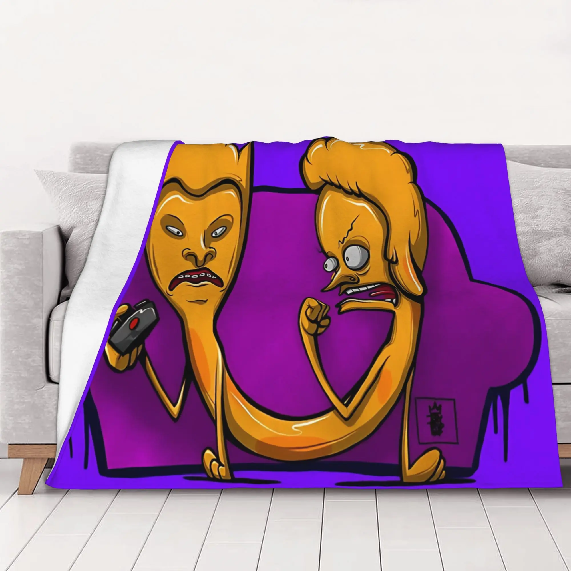 1PC Retro 90s Cartoon  Beavis and Butt Head Home Room Decorations Winter Blankets For Adults Bedding Home Interior Sofa Knee