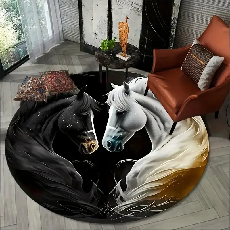 Horse Printing Round Area Rugs Non-Slip Floor Mats Machine Washable Laundry Room Bedroom Living Room Home Decor So Beautiful