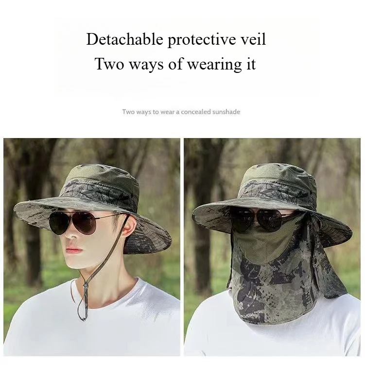 قبعة صياد السمك للرجال صيفية للصيد في الهواء الطلق للحماية من الشمس قبعة كبيرة على شكل عين القطة مضادة للأشعة فوق البنفسجية قناع تسلق الجبال قابل للتنفس #3