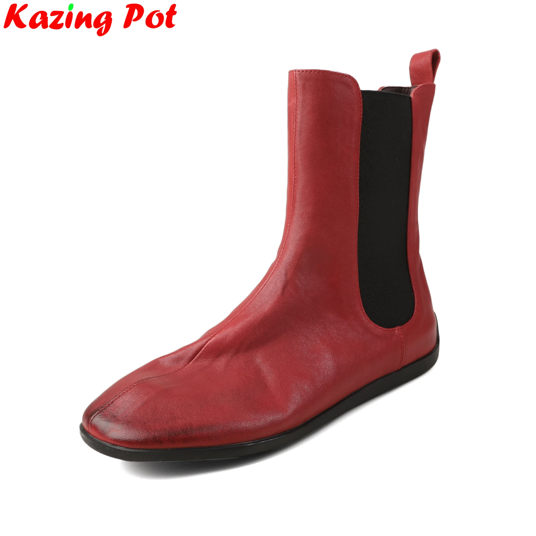 

Plus Size 33-41 Genuine Leather Flat With Chelsea Boots Warm Winter Autumn Shoes Dating Concise Brand Elegant Red Ankle Boots