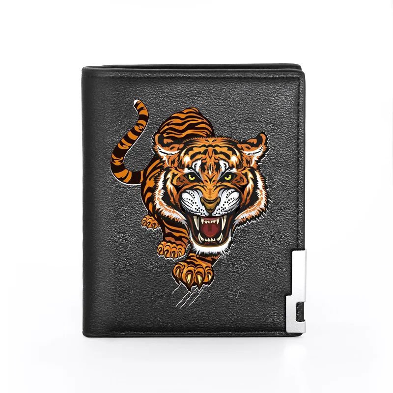 Cool Dangerous Tiger Printing Theme Leather Wallet  Men Women Billfold Slim Credit Card/ID Holders Money Bag Male Short Purses