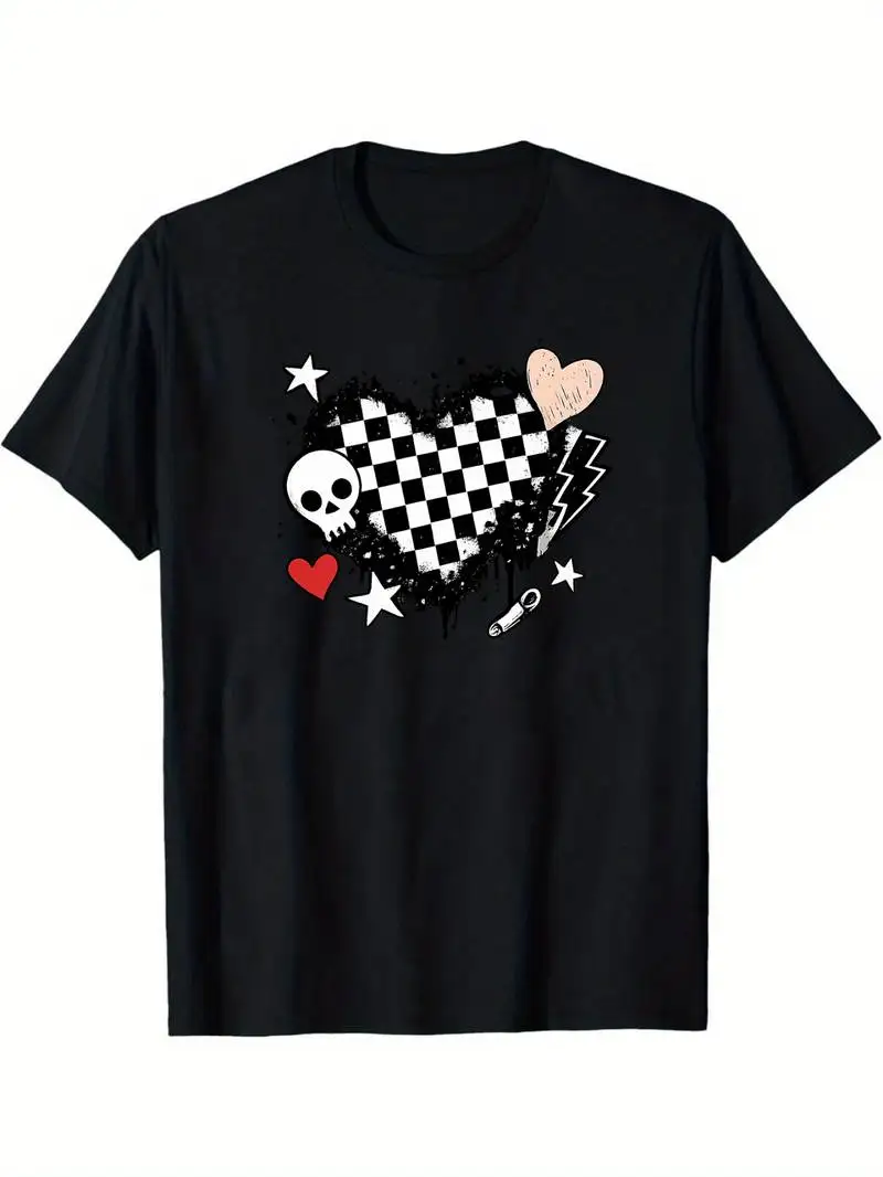 Men's Racing Flag Full-Body Print T-Shirt Checkered Style Crew Neck Tee Valentine's Gift Motorsport Events Casual Wear For Fans