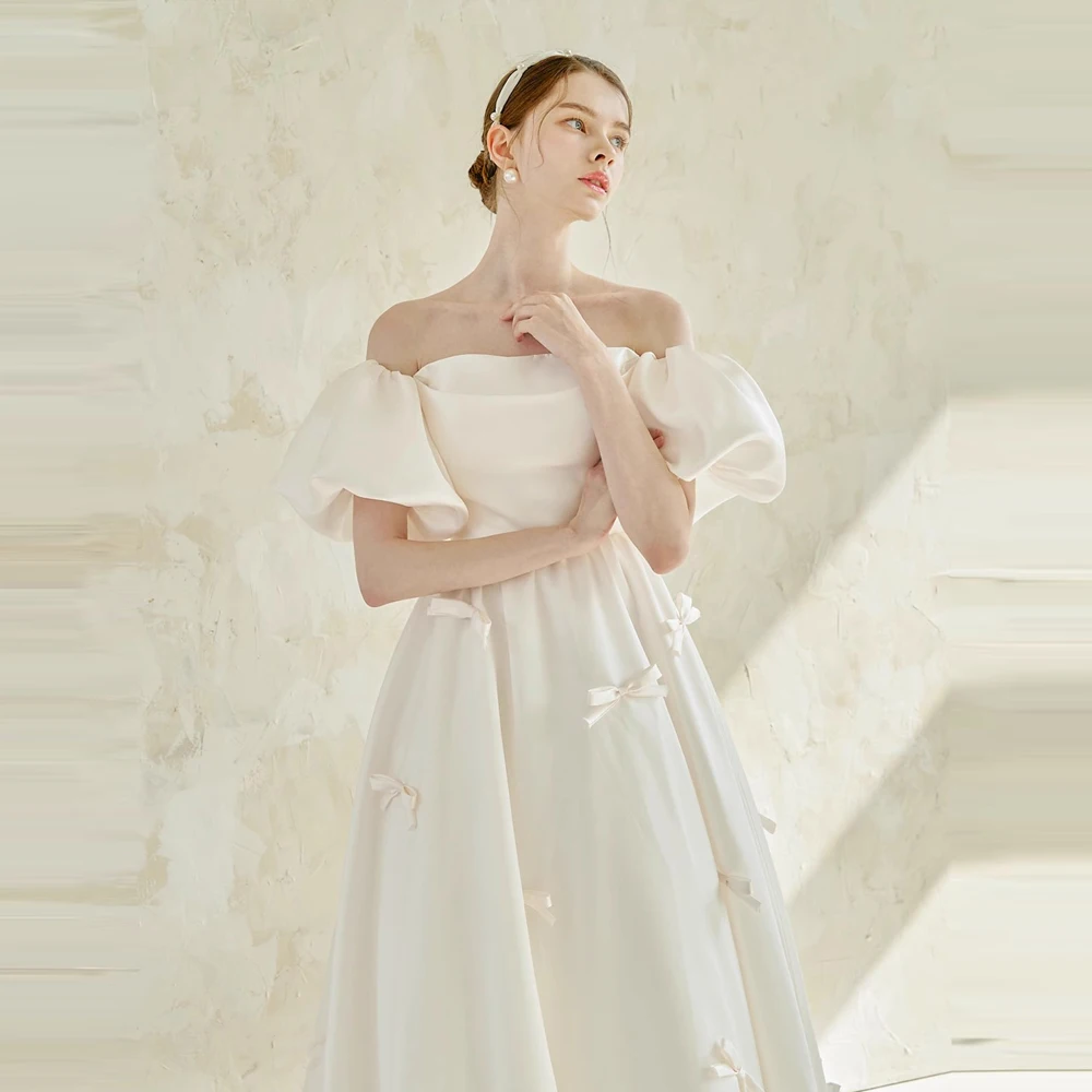 

Wedding Dress Women Off the Shoulder Long Bridesmaid Prom Dress White Wedding Party formal dress strapless bow