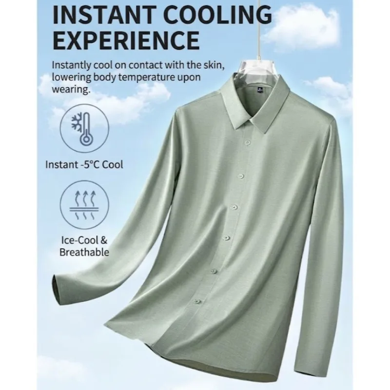 Men's Solid Long Sleeve Shirt Polyester Modal Blend Stretch Fabric Slim Fit Turn Down Collar Business Casual Button Front Top