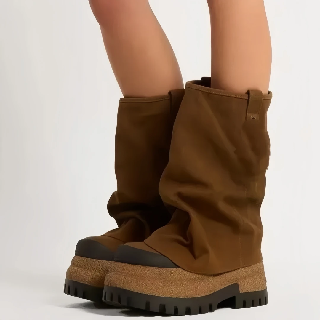 

Женские рыцарские сапоги в стиле ретро на высоком каблуке 2025 года и толстой подошве | Европейское и американское нишевое универсальное банкетное платье без шнуровки для вечеринок