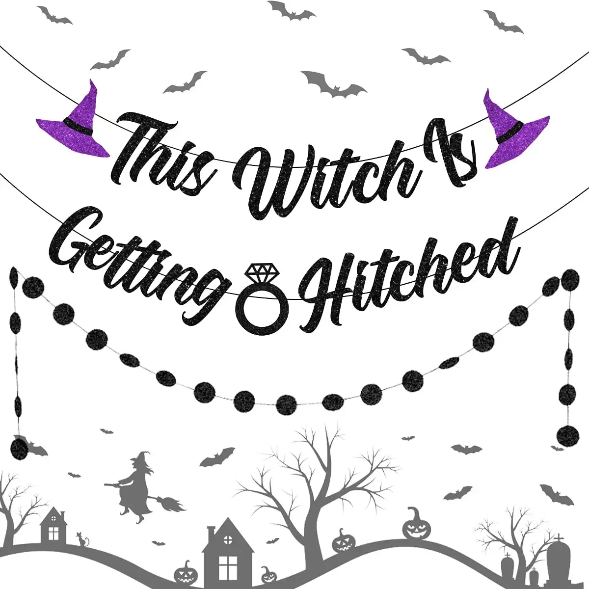 

This Witch is Getting Hitched Banner, Purple Halloween Witch Bachelorette Hen Bridal Shower Party Supplies for Women