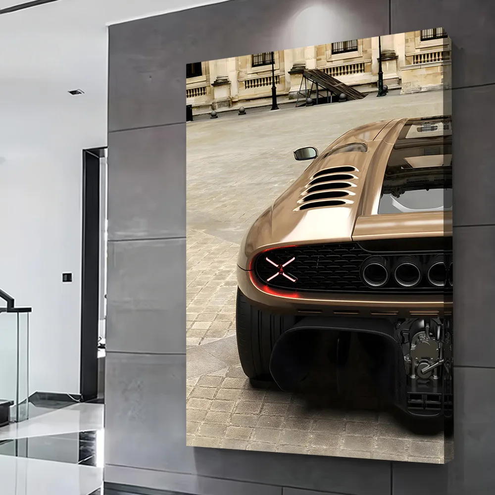 Gold Sports Car Rear View Printing Poster Customizable Pictures Wall Art Canvas Painting for Home Decorations Decorative Picture