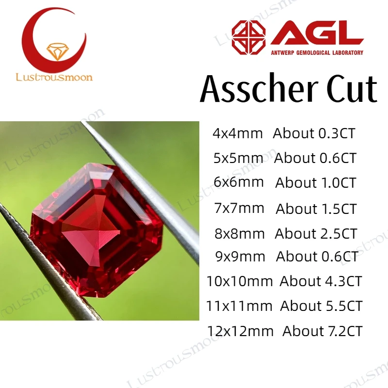 

Top Quality Lab Grown Ruby Gemstone VVS Asscher Cut Excellent Synthetic Ruby Loose Diamond Stone Select AGL Certificate