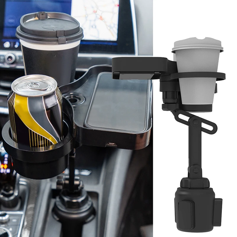 Adaptador expansor de portavasos 4 en 1, bandeja organizadora de teléfono con carga USB inalámbrica giratoria Universal