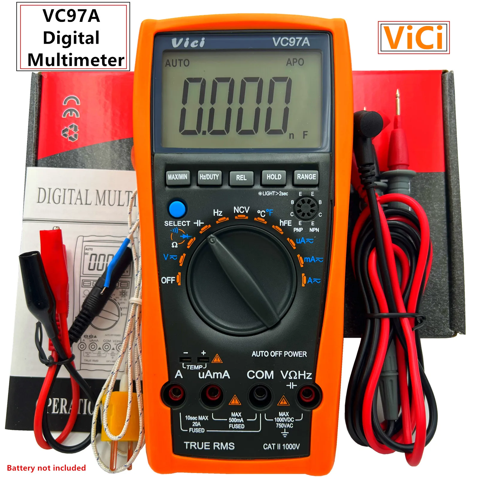 VC97A جديد VC97 1000 فولت مقياس رقمي متعدد تيار مستمر التيار المتناوب السيارات المدى DMM درجة الحرارة الحالية متر السعة المقاومة ديود
