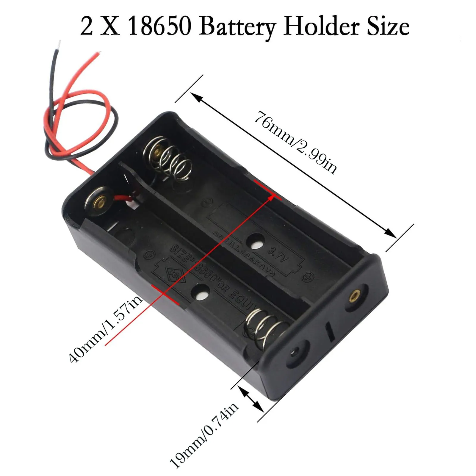 2pcs 18650 Battery Storage Case 2 Slots x 3.7V for 2x18650 Batteries Holder Box Container with ON/Off Switch