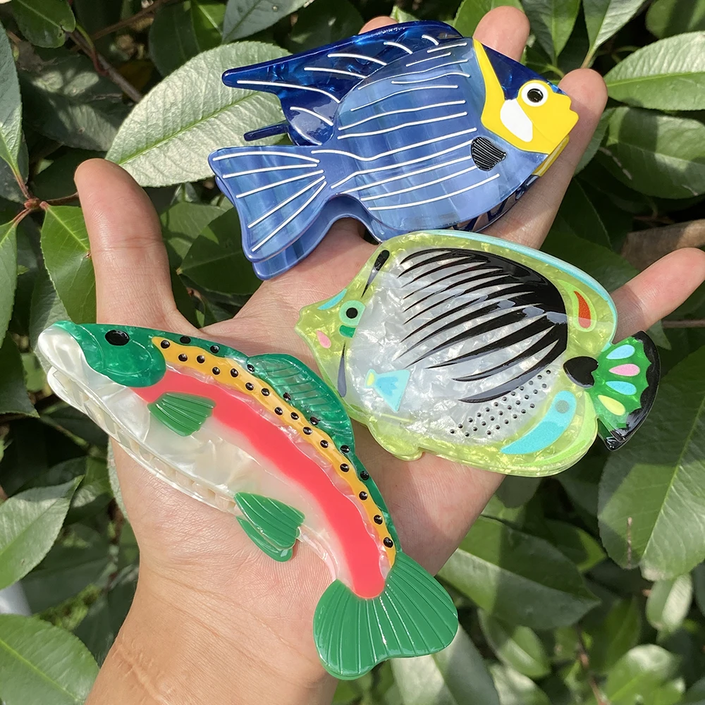 Creative Funny Acetate Tortoise Sturgeon Fish Shark Hairpin Oversize Marine Animal Barrettes Thick Hair Clip Claw Accessories