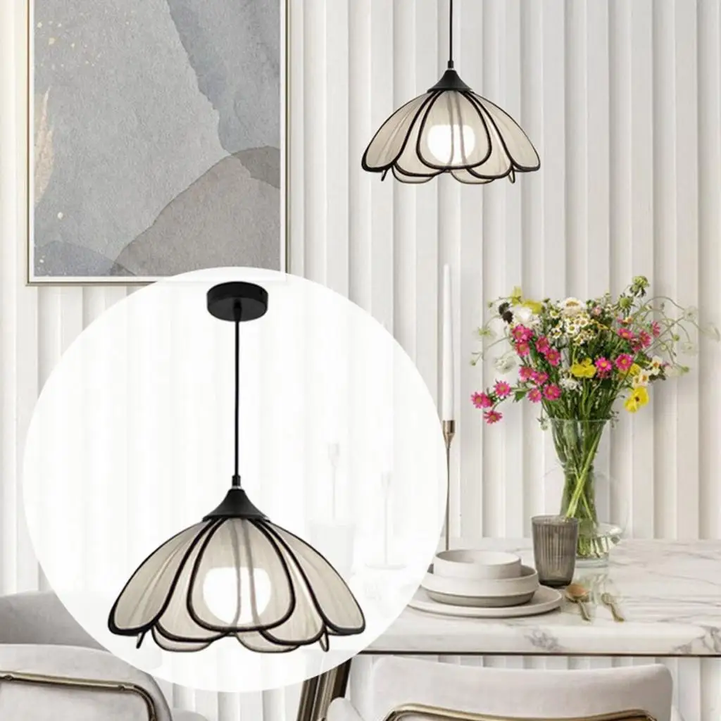 Boho Chandelier Pendant Light Flower Shaped Fabric Lampshade Chandelier Pendant