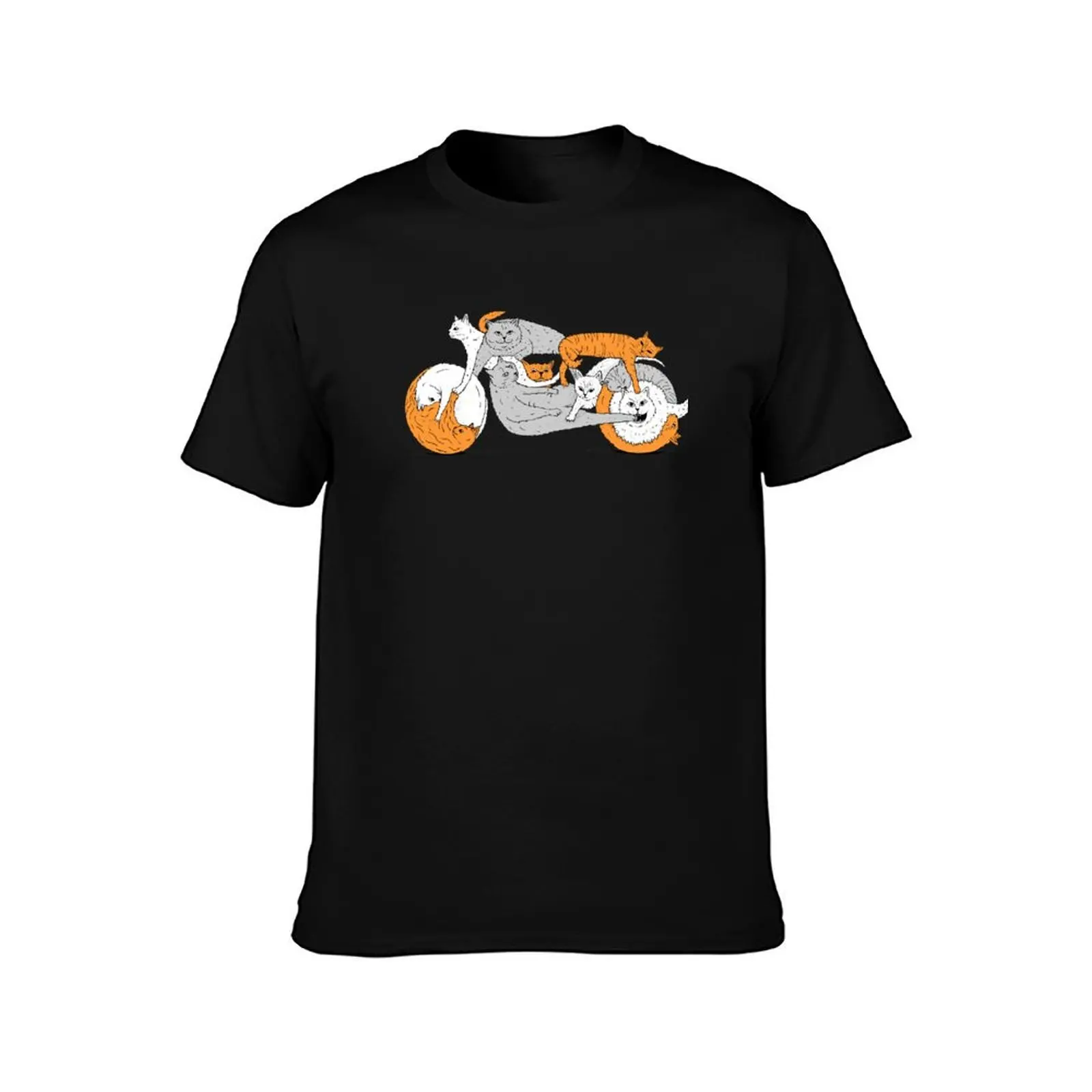Funny Biker Cat Cafe Racer Motorcycle Kitten T-Shirt Summer Casual Cotton Tee Oversized Streetwear Tops Vintage Graphic Print